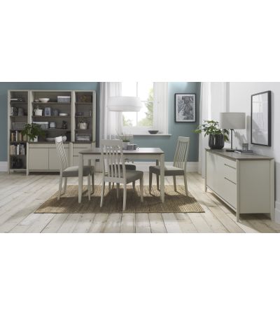 Bergen Grey Washed Oak 4-6 Seater Table & 4 Slat Back Chairs in Titanium Fabric by Bentley Designs | Style Our Home