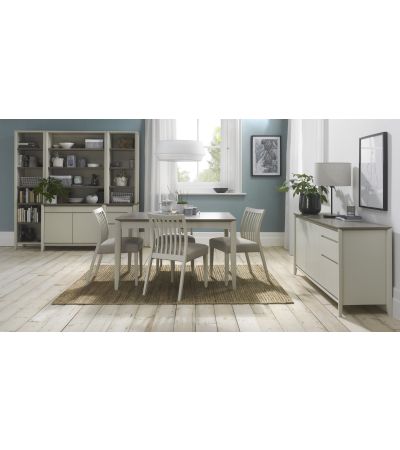 Bergen Grey Washed Oak 4-6 Seater Table & 4 Slat Back Chairs in Grey Bonded Leather by Bentley Designs | Style Our Home
