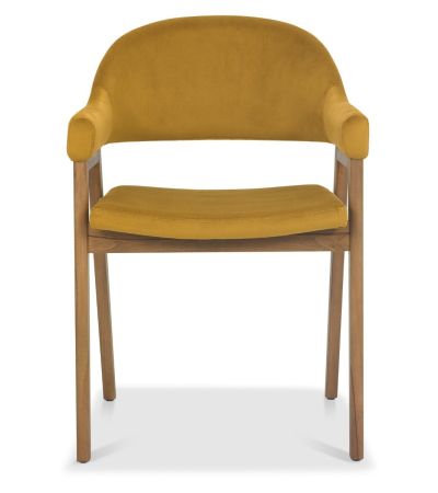 Camden Rustic Oak Upholstered Arm Chair in a Dark Mustard Velvet Fabric (Pair) by Bentley Designs | Style Our Home