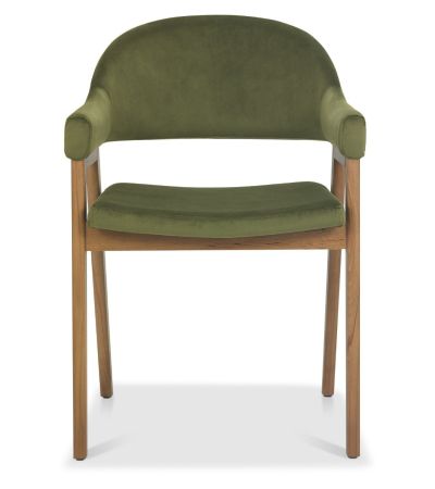 Camden Rustic Oak Upholstered Arm Chair in a Cedar Velvet Fabric (Pair) by Bentley Designs | Style Our Home
