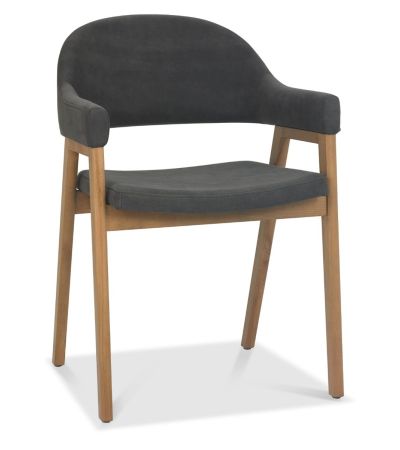 Camden Rustic Oak Upholstered Arm Chair in a Dark Grey Fabric (Pair) by Bentley Designs | Style Our Home