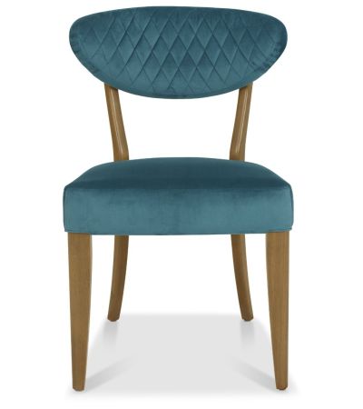 Ellipse Rustic Oak Upholstered Chair - Azure Velvet Fabric (Pair) by Bentley Designs | Style Our Home