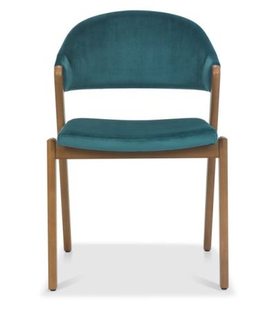 Camden Rustic Oak Upholstered Chair in an Azure Velvet Fabric (Pair) by Bentley Designs | Style Our Home