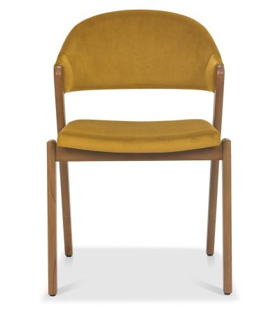 Camden Rustic Oak Upholstered Chair in a Mustard Velvet Fabric (Pair) by Bentley Designs | Style Our Home