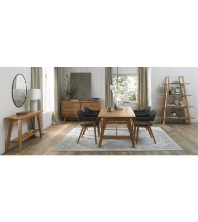 Camden Rustic Oak 4-6 Seater Table & 4 Arm Chairs in Dark Grey Fabric by Bentley Designs | Style Our Home