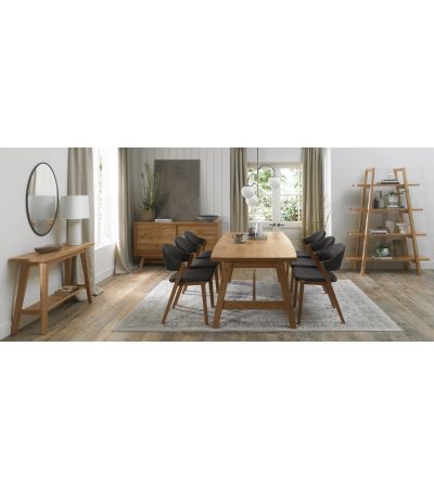 Camden Rustic Oak 6-8 Seater Table & 6 Side Chairs in Dark Grey Fabric by Bentley Designs | Style Our Home