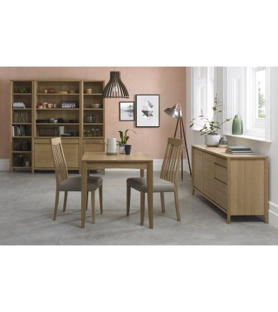 Bergen Oak 2-4 Seater Table & 2 Slat Back Chairs in Grey Bonded Leather by Bentley Designs | Style Our Home