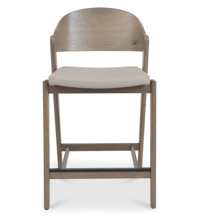 Vega Grey Oiled Oak Bar Stool - Grey Bonded Leather (Single)