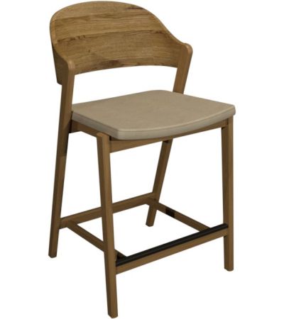 Vega Rustic Oak Bar Stool - Ivory Bonded Leather (Single)