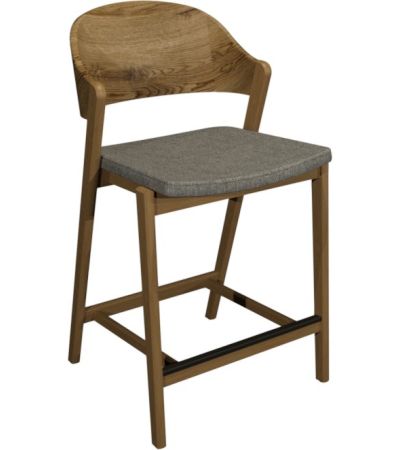 Vega Rustic Oak Bar Stool - Grey Fabric (Single)