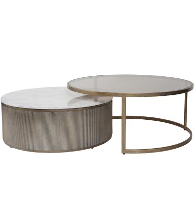 Belvedere Aged Gold Set of 2 Nesting Coffee Tables with Marble and Tinted Glass By Libra | Style Our Home