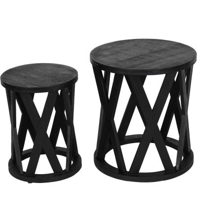 Cali Solid Wooden Set of 2 Nesting Side Tables in Black by Libra | Style Our Home