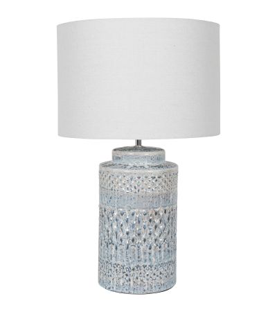 Stormy Sky Glaze Table Lamp 60cm with Cream Drum Shade By Libra | Style Our Home