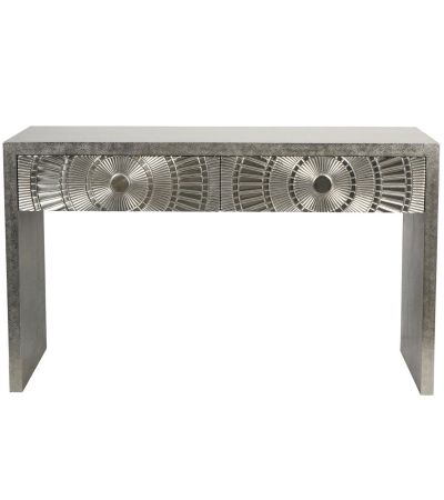 Coco Silver Embossed Metal Console by Libra Designs | Style Our Home