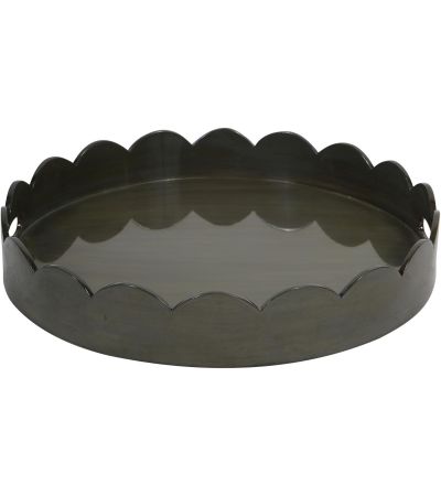 Lacquer Round Tray Olive with Scallop Edge by Libra Designs | Style Our Home
