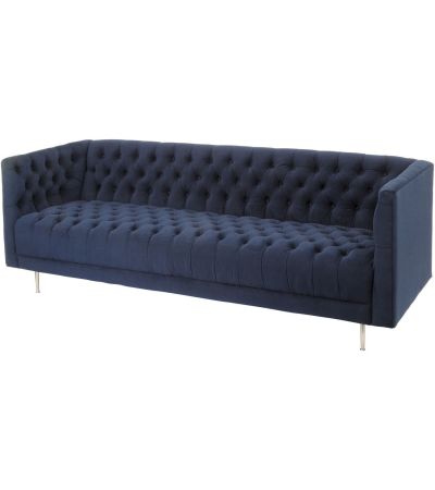 Arya Blue Velvet Button Detail Three Seater Sofa - Style Our Home 