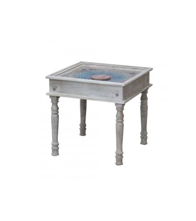 Meera Hand Carved Furniture Side Table with Glass | Style Our Home
