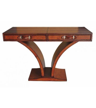 Campaign Leather Collection Brass Console Table - Cognac | Style Our Home