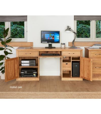 Baumhaus Mobel Oak Large Hidden Office Twin Pedestal Desk - Style Our Home