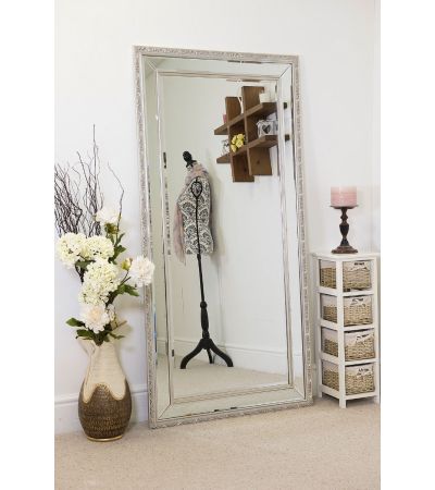 Artemis All Glass Silver Edged Bevelled Full Length Mirror