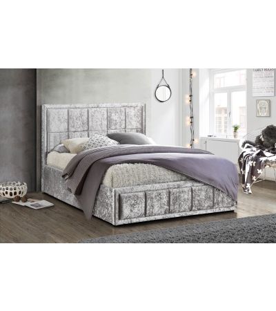 Hannover 5' Kingsize Ottoman Bed in Steel Crushed Velvet