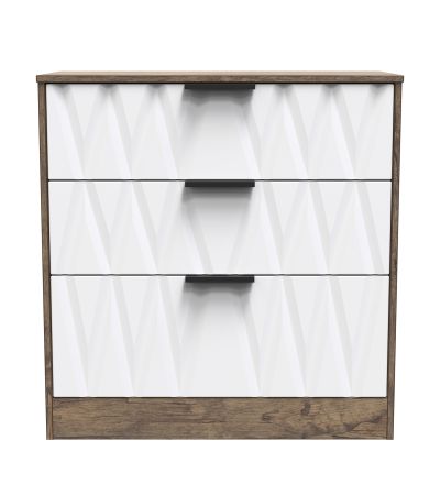 Las Vegas 3 Drawer Deep Chest in White Matt & Vintage Oak