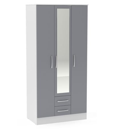 Lynx White Grey 3 Door 2 Drawer Wardrobe With Mirror