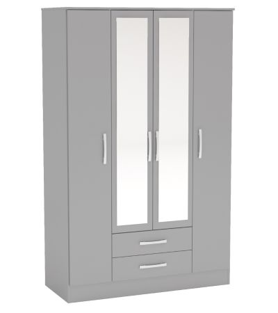 Lynx Grey 4 Door 2 Drawer Wardrobe With Mirror