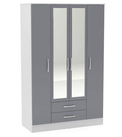 Lynx White Grey 4 Door 2 Drawer Wardrobe With Mirror