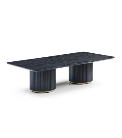 Lantine Coffee Table - Double Pedestal - Black Oak & Brass by Tommy Franks | Style Our Home