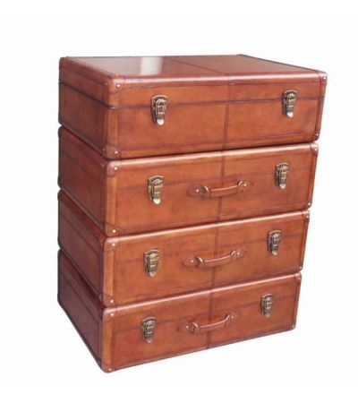 Campaign Leather Collection Brass Dresser with Drawers - Cognac | Style Our Home