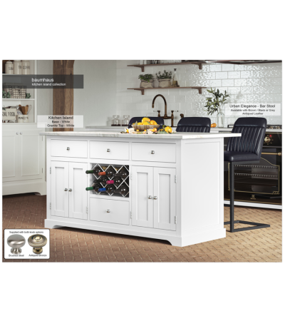 White Kitchen Island With White Marble Worktop By Baumhaus Furniture | Style Our Home