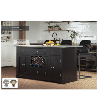 Black Kitchen Island With Grey Granite Worktop By Baumhaus Furniture | Style Our Home