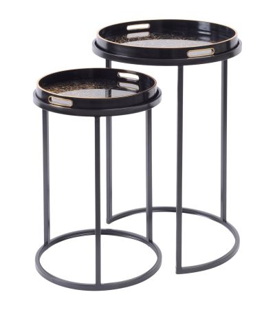 Set of Two Tray Top Coral Design Nesting Side Tables - Style Our Home 