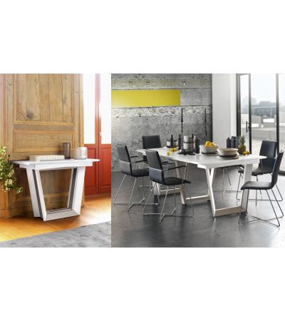 Gautier Setis White Lacquer Extendable Console/ Dining Table