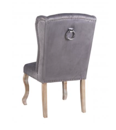 Velvet Light Grey Dining Chair with Knocker & Studded Detail (a pair)