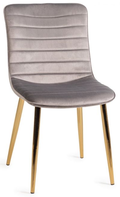 Rothko Upholstered Grey Velvet Chair with Matt Gold Plated Legs (Pair) - Style Our Home