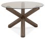 Turin Glass 4 Seater Table - Dark Oak Legs & 4 Low Back Chairs in Gun Metal Velvet by Bentley Designs | Style Our Home