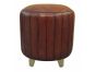 Campaign Leather Brass Ribbed Pouf - Cognac