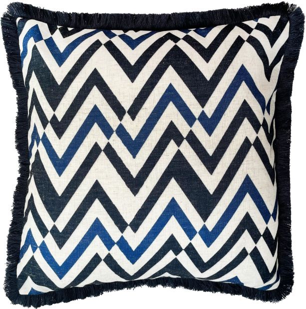 Zig Zag Emb With Fringe- Navy by Malini | Style Our Home