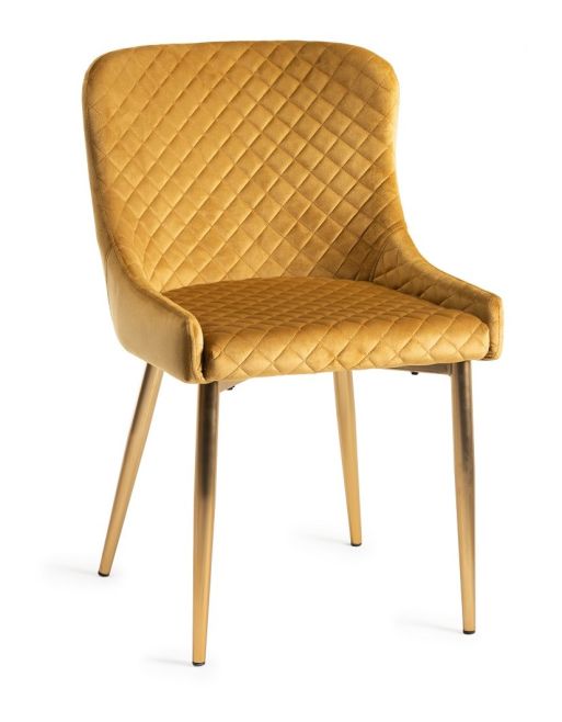 Upholstered Mustard Velvet Diamond Chair with Gold Frame (Pair)