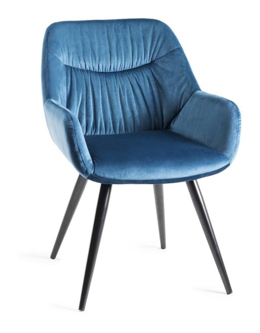 Upholstered Blue Velvet Arm Chair with Black Frame (Pair)