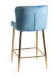 Upholstered Blue Velvet Diamond Bar Stool with Gold Frame (Pair)