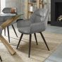 Upholstered Grey Velvet Arm Chair with Black Frame (Pair)