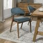 Camden Rustic Oak Upholstered Chair in an Azure Velvet Fabric (Pair) by Bentley Designs | Style Our Home
