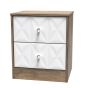 San Jose 2 Drawer Bedside Cabinet in White Matt, Vintage Oak
