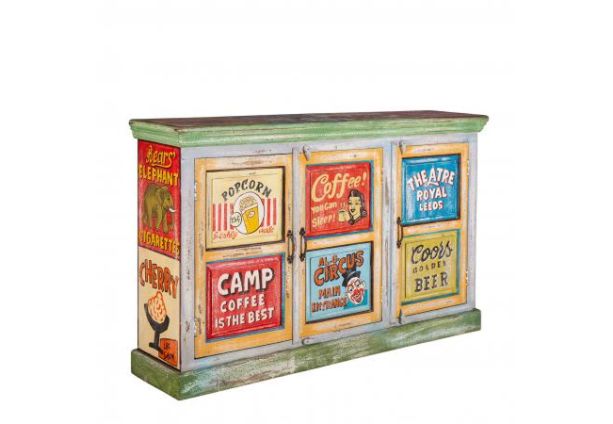 Carnival Hand Painted Vintage Ad 3 Door Sideboard