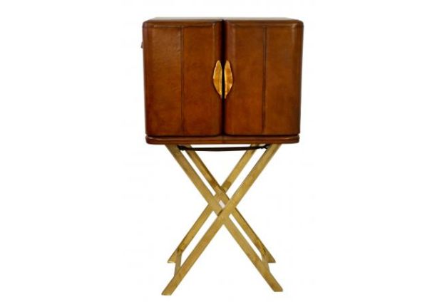 Handcrafted Leather & Brass Bar with Stand - Cognac by Quirky Barn | Style Our Home
