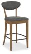 Ellipse Rustic Oak Upholstered Bar Stool - Dark Grey Fabric (Pair) by Bentley Designs | Style Our Home
