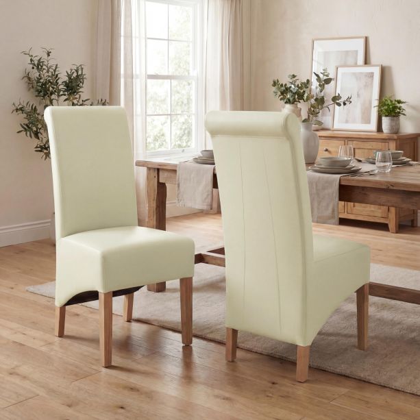 Ashbourlio Ivory Bonded Leather Roll Back Dining Chair (2pk) by Shankar | Style Our Home